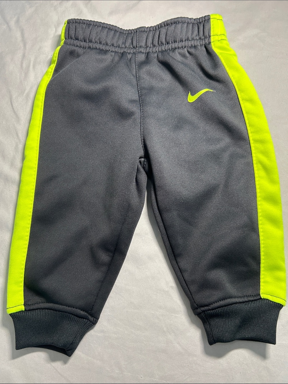 Nike Baby Gray Joggers with Neon Yellow Side Panels